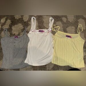 Set of 3 Edikted Tank Tops Size XS: Irene Pointelle, Lola Ribbed Bow, Henley